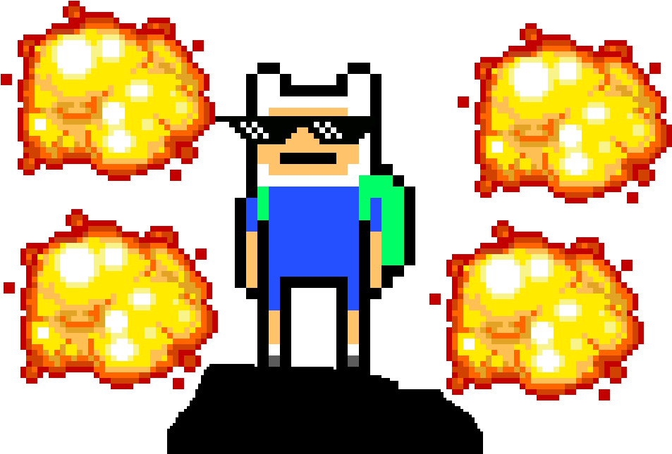 Pixel Art Hero With Explosions PNG Image