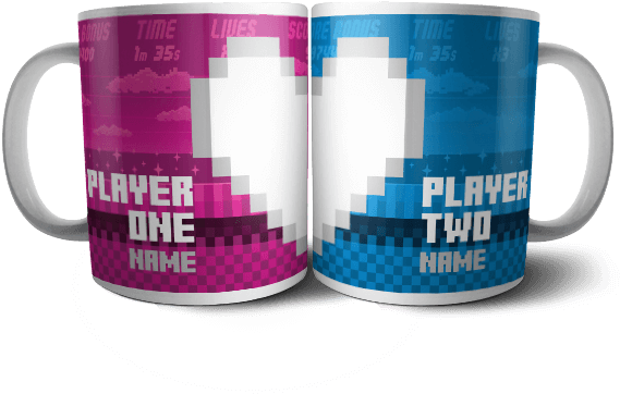 Pixel Heart Gamer Mugs PNG Image