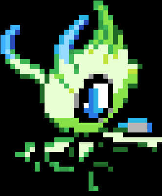 Pixelated Celebi Legendary Pokemon PNG Image