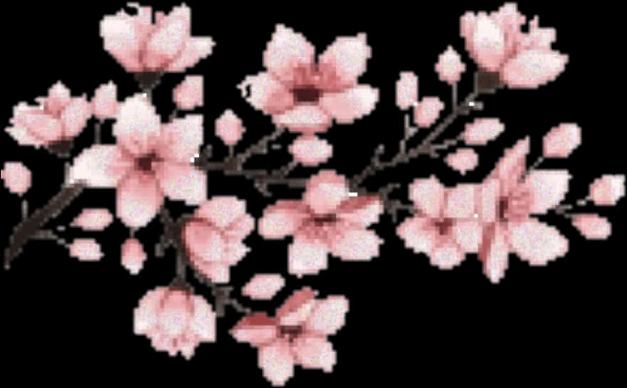 Pixelated Cherry Blossoms PNG Image