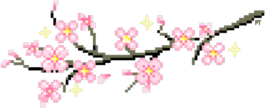 Pixelated Cherry Blossoms PNG Image