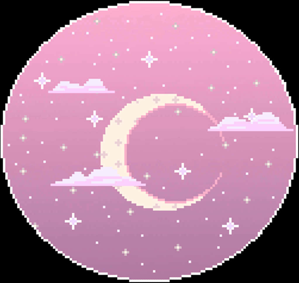 Pixelated Crescent Moonand Stars PNG Image