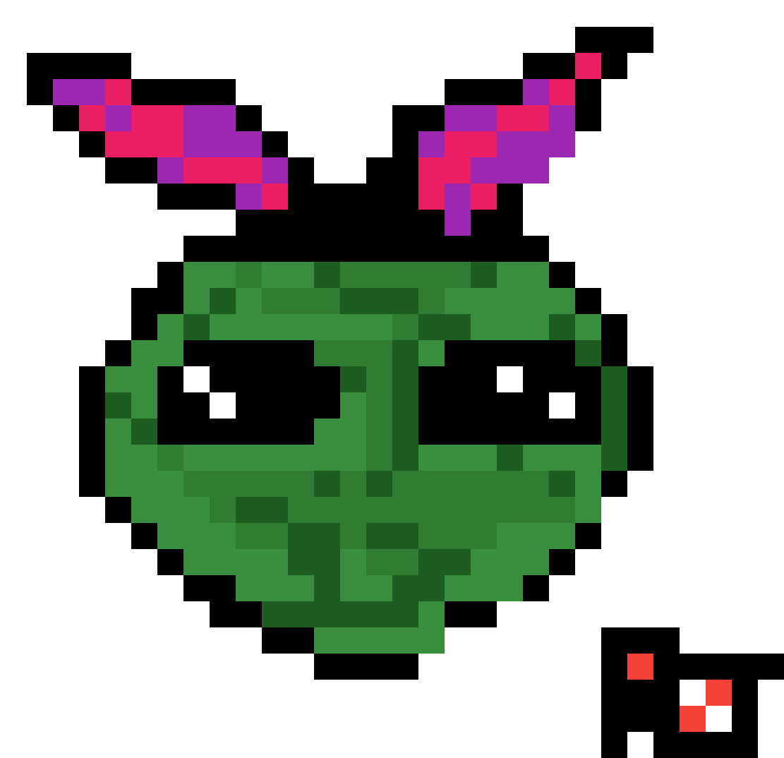 Pixelated Green Alienwith Pink Headbandana PNG Image