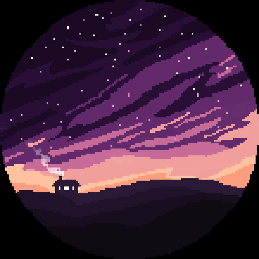 Pixelated Night Sky Landscape PNG Image