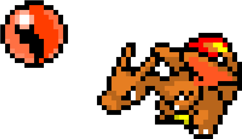 Pixelated Pokeballand Charizard Art PNG Image