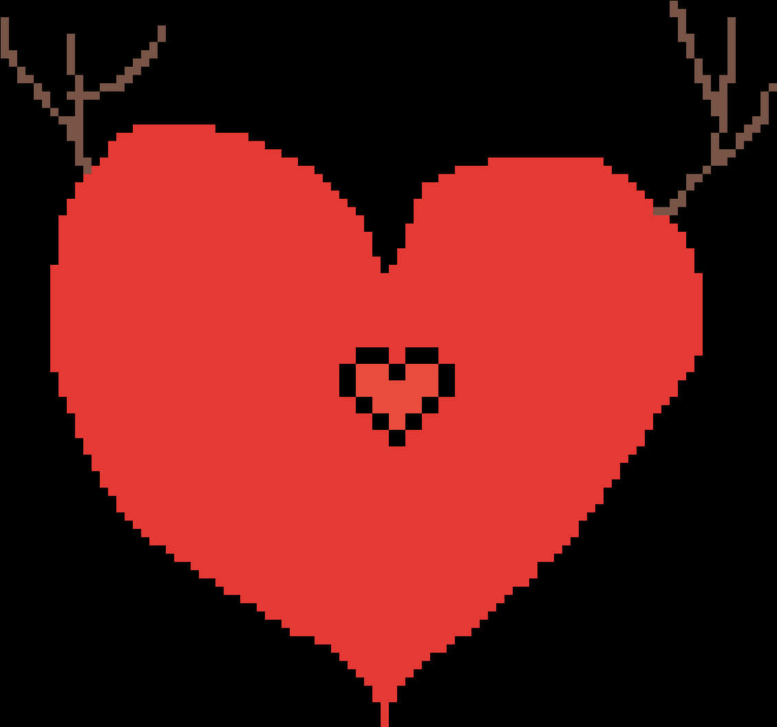 Pixelated Red Heartwith Antlers PNG Image