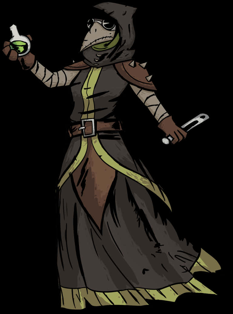 Plague Doctor Cartoon Holding Vial PNG Image