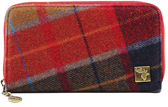 Plaid Fabric Walletwith Logo Charm PNG Image