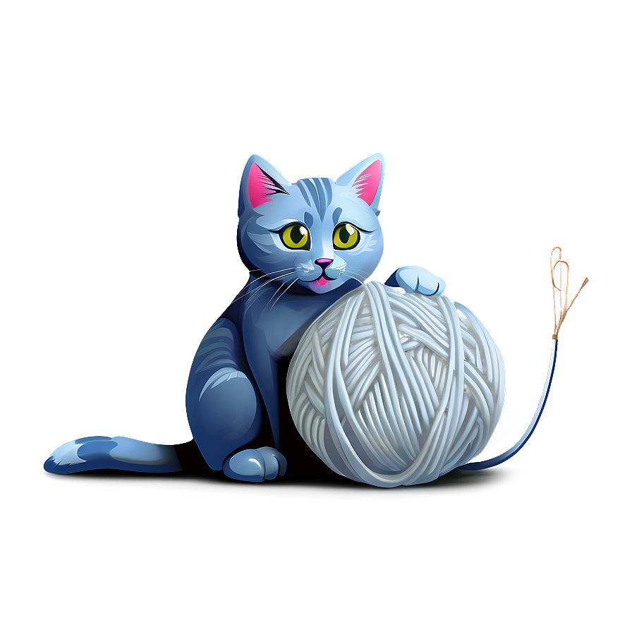 Playful Grey Cat With Yarn Png 06252024 PNG Image