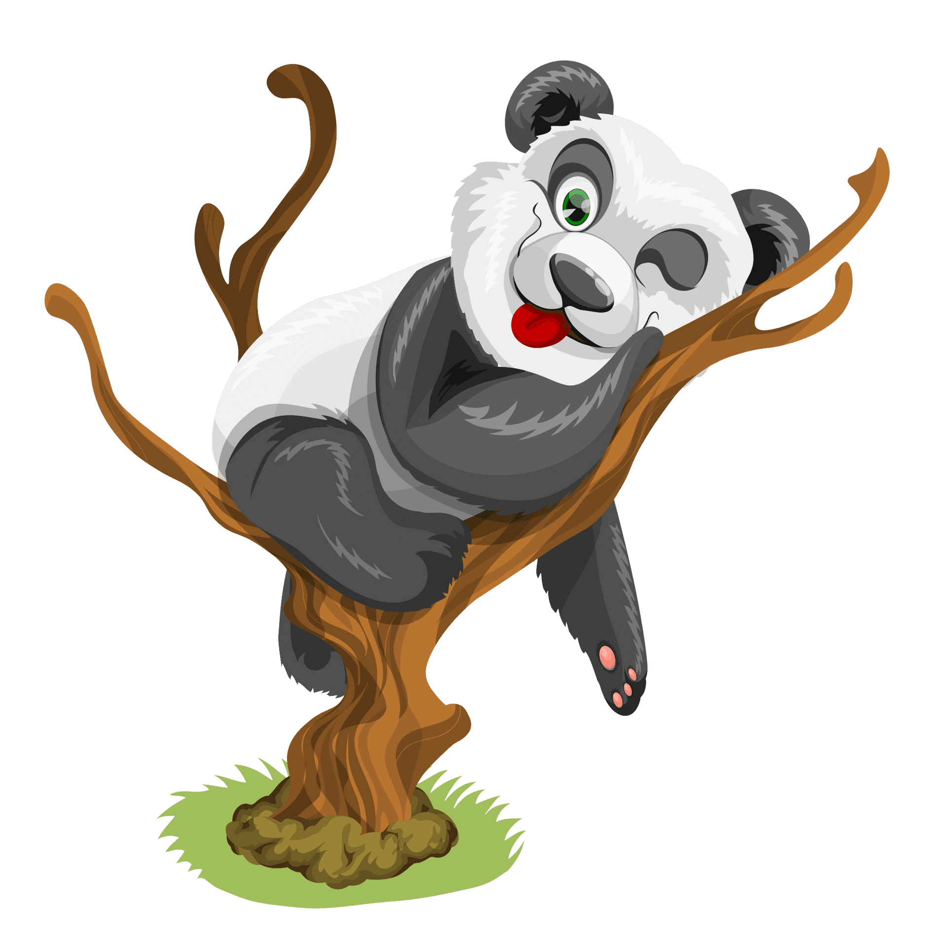 Playful Panda Cartoon Tree Climb PNG Image