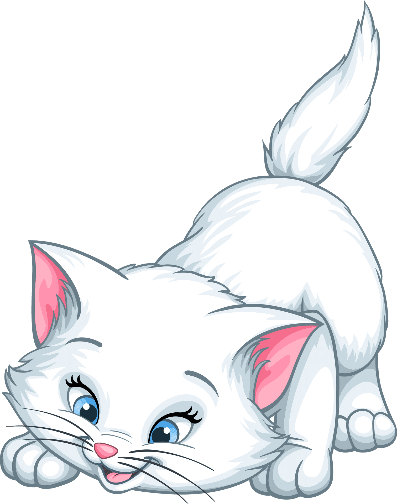 Playful White Kitten Cartoon PNG Image