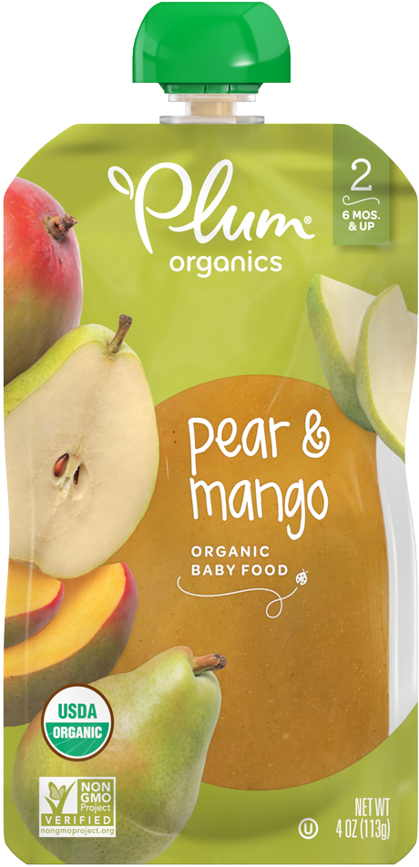 Plum Organics Pear Mango Baby Food Pouch PNG Image