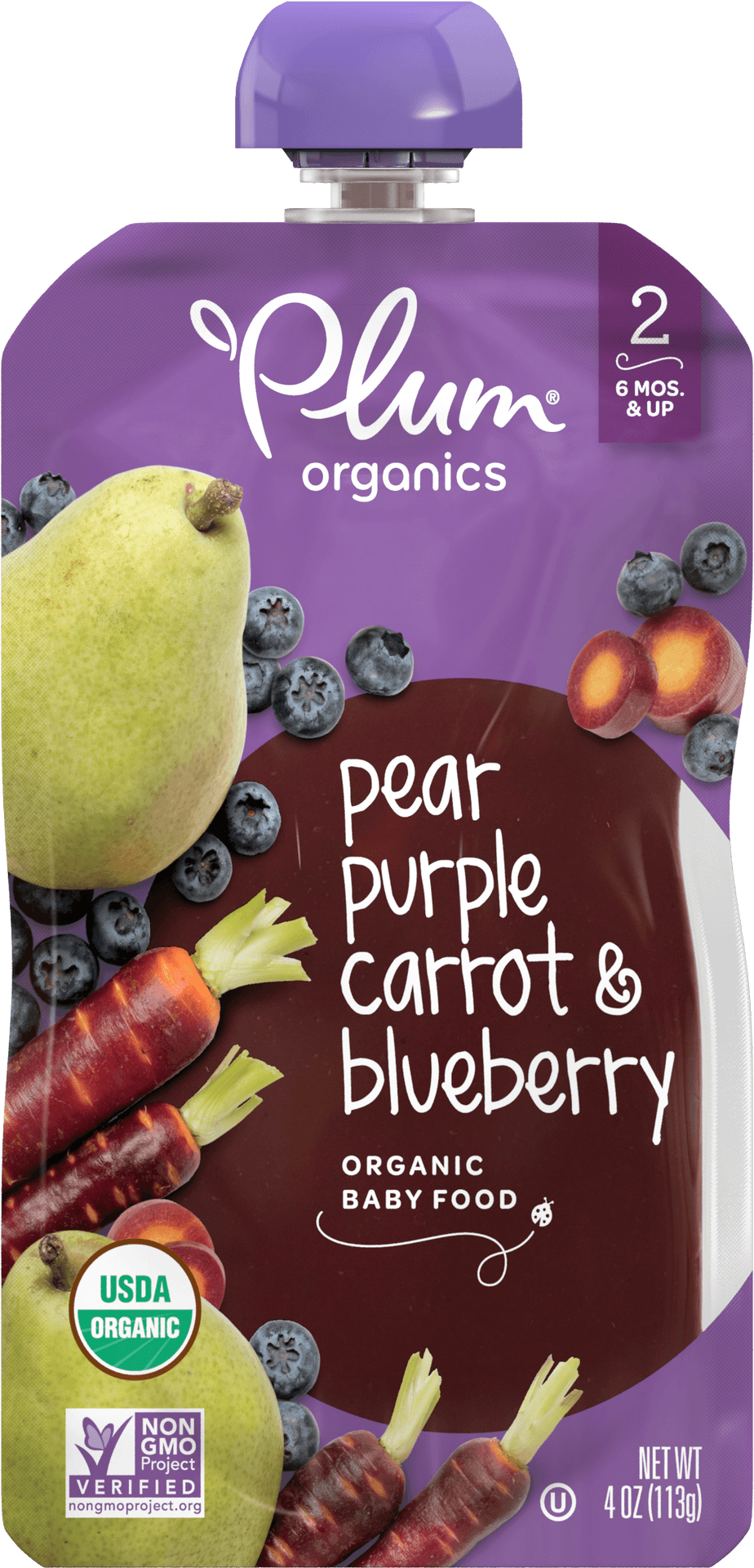 Plum Organics Pear Purple Carrot Blueberry Baby Food Pouch PNG Image