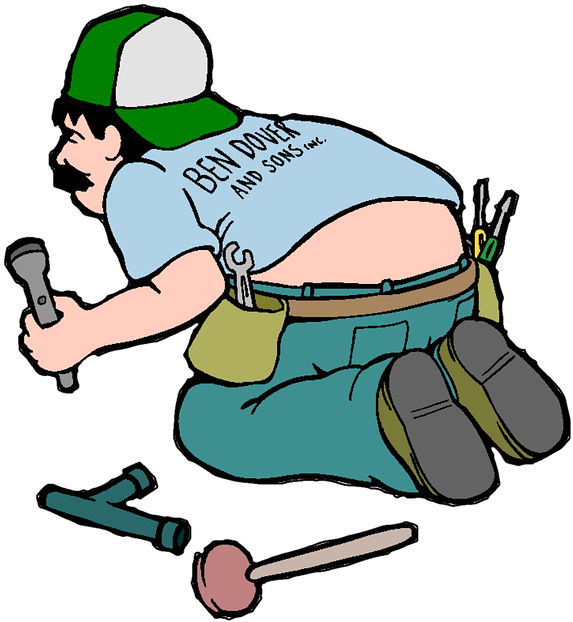 Plumber Cartoon Working On Pipes PNG Image