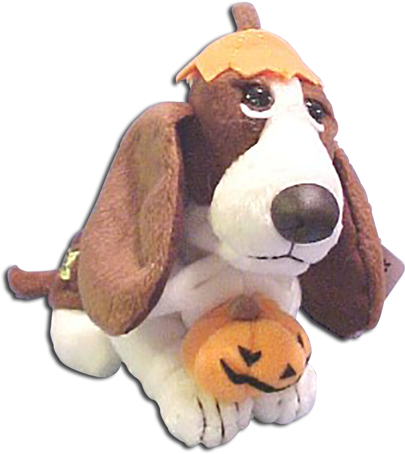 Plush Basset Hound With Pumpkin Toy PNG Image