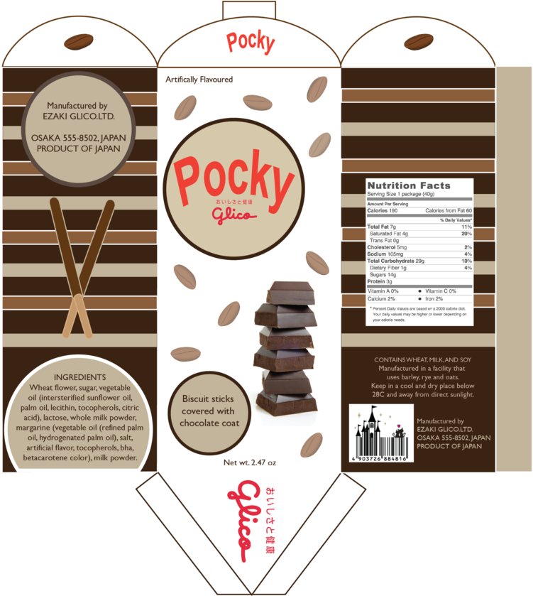 Pocky Chocolate Biscuit Stick Packaging Design PNG Image