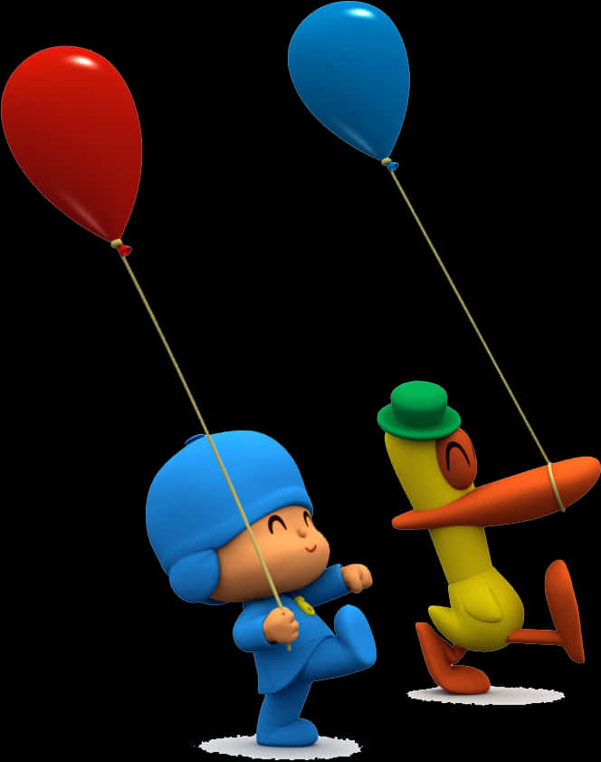 Pocoyoand Patowith Balloons PNG Image