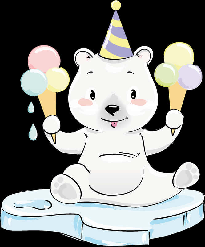 Polar Bear Ice Cream Celebration PNG Image