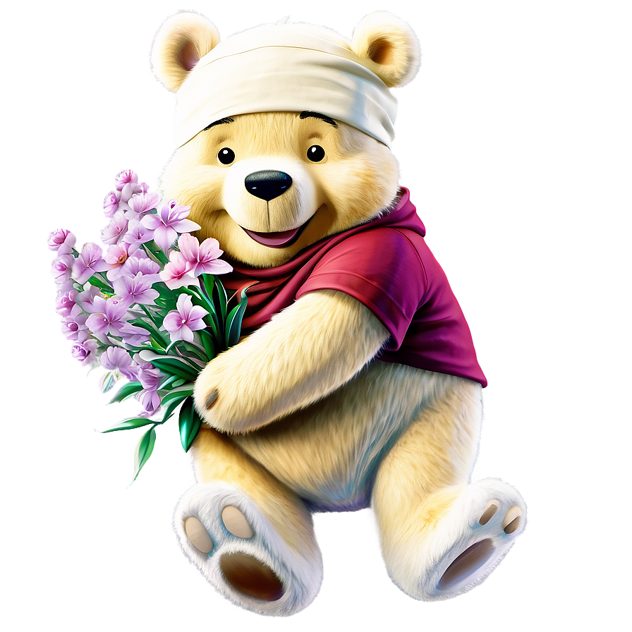 Pooh Bear With Flowers Png Puy PNG Image