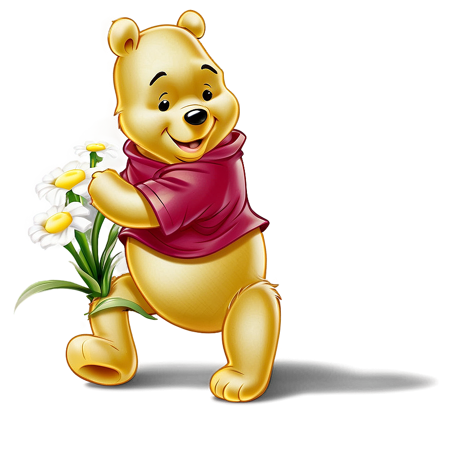 Pooh Bear With Flowers Png Wyd55 PNG Image