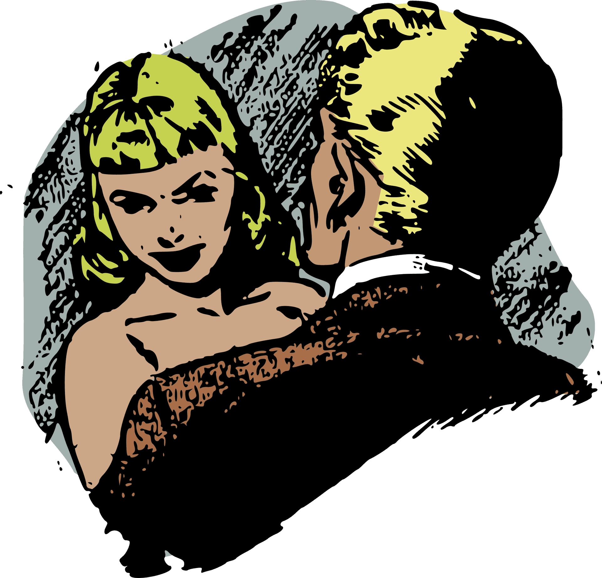 Pop Art Couple Whispering PNG Image