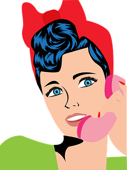 Pop Art Style Womanon Phone PNG Image