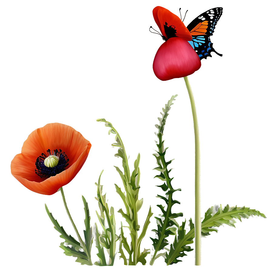 Poppy With Butterfly Png 22 PNG Image