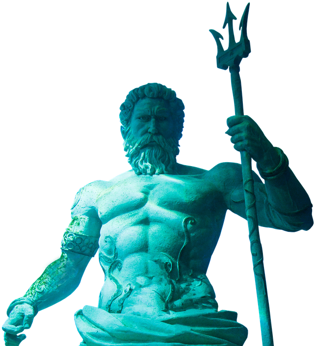 Poseidon Statuewith Trident PNG Image