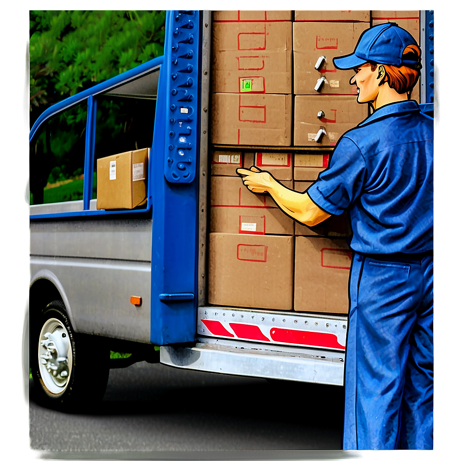 Postal Worker Loading Mail Truck Png 84 PNG Image