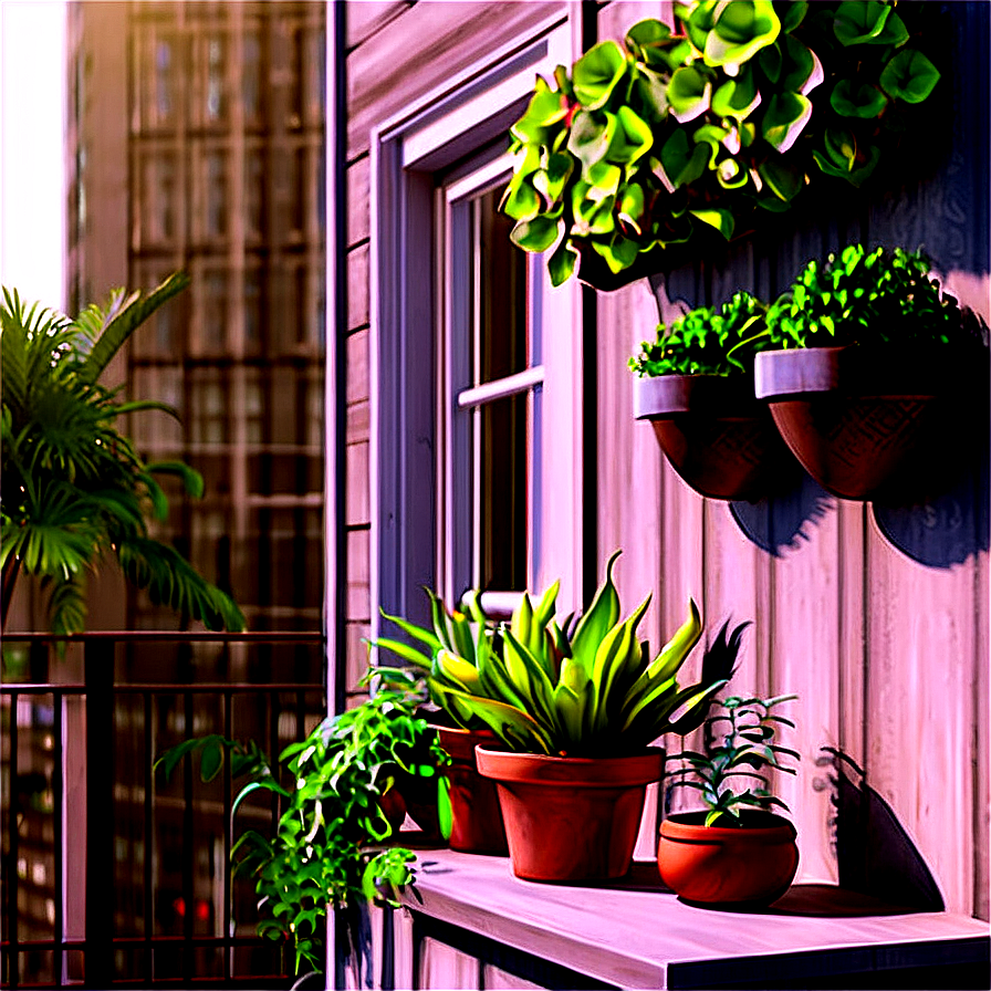 Potted Plants In Balcony Settings Png Axl PNG Image