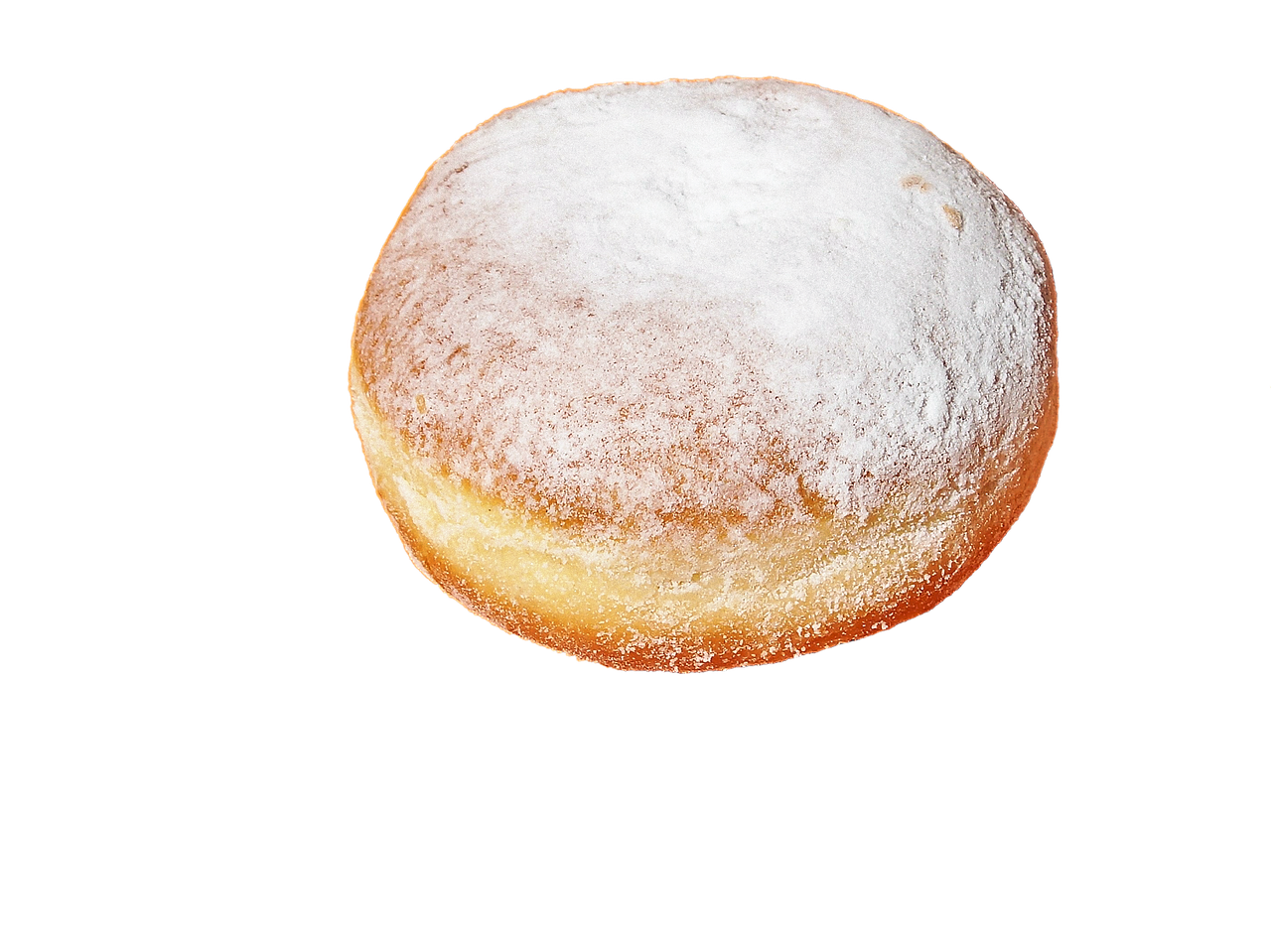 Powdered Sugar Dusted Donuton Black Background.jpg PNG Image