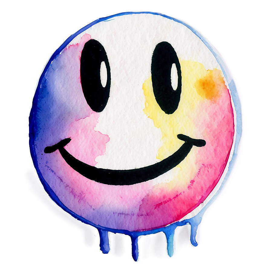 Preppy Smiley Face In Watercolor Png Fnu PNG Image