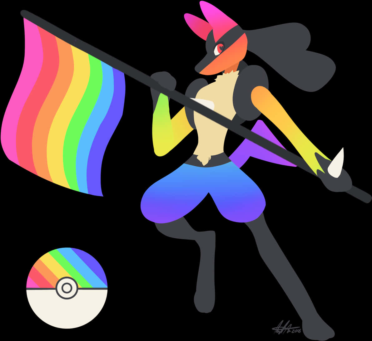 Prideful Lucariowith Flag PNG Image