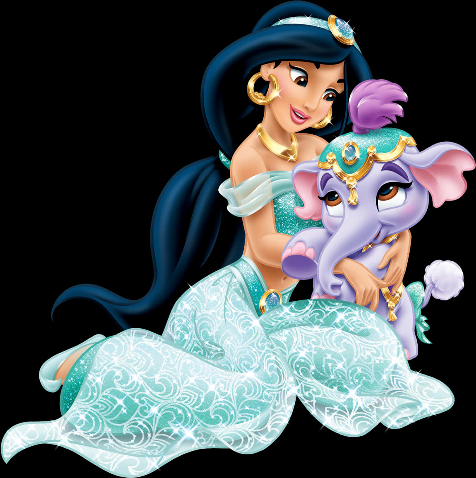 Princessand Baby Elephant Disney Illustration PNG Image