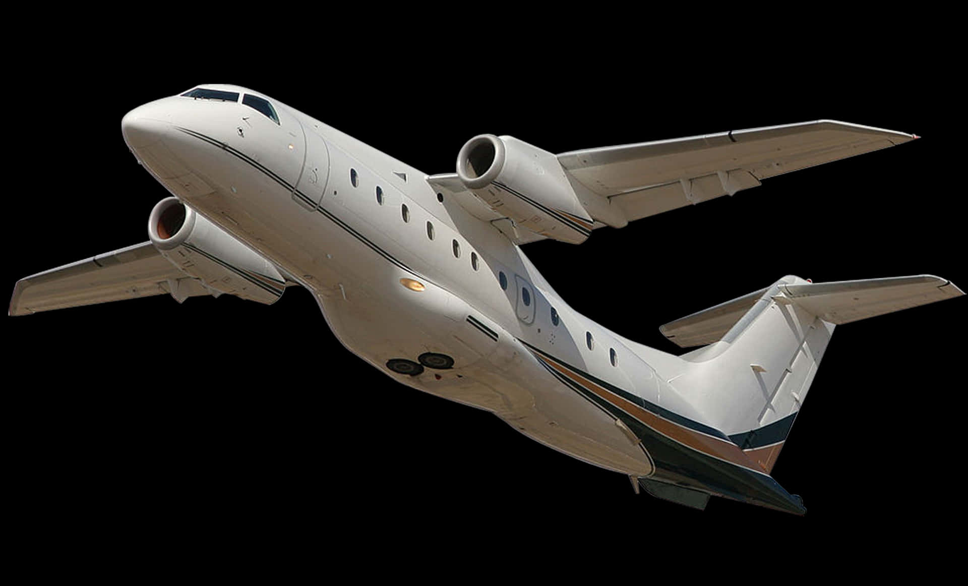 Private Jet In Flight Isolated On Black PNG Image