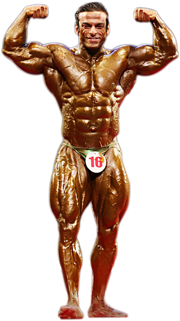 Professional Bodybuilder Front Double Biceps Pose PNG Image