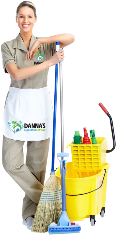 Professional Cleaning Service Employee With Equipment PNG Image