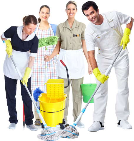 Professional Cleaning Team Posing PNG Image