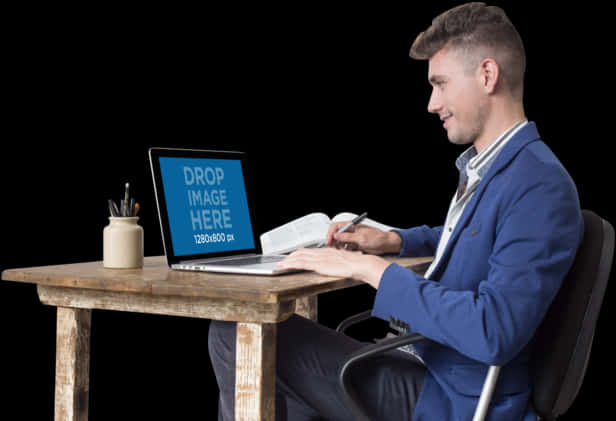 Professional Man Workingat Desk PNG Image