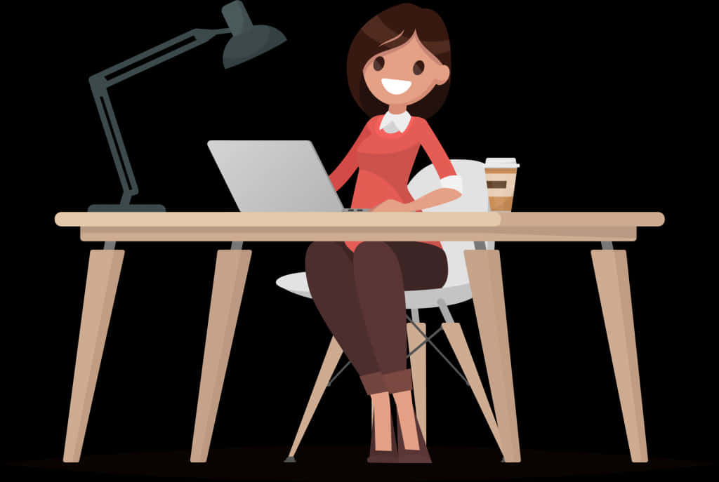 Professional Woman Workingat Desk PNG Image