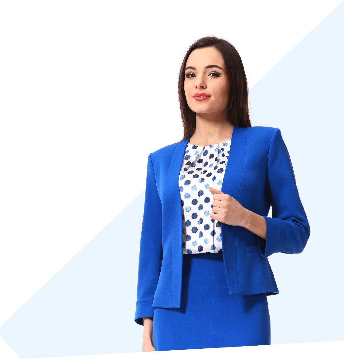 Professional Womanin Blue Blazerand Skirt PNG Image