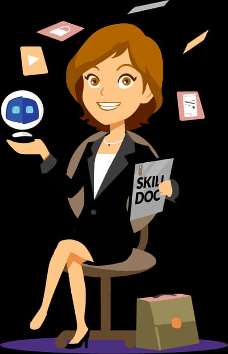 Professional Womanwith Skills Icons PNG Image