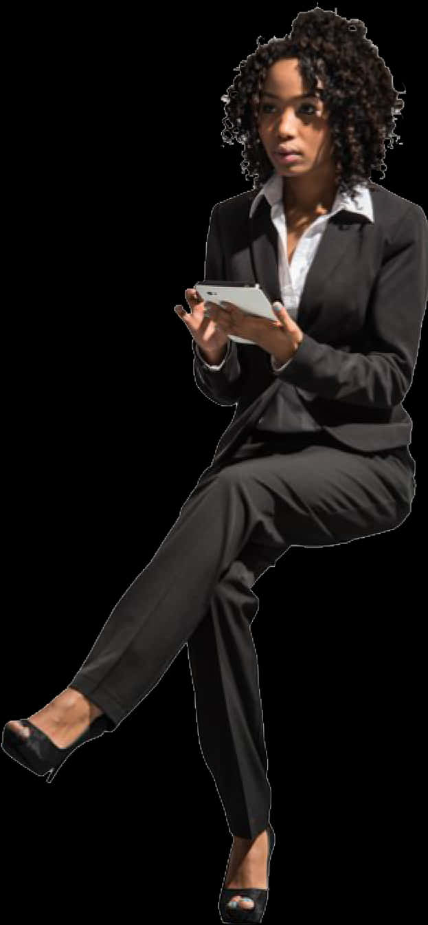 Professional Womanwith Tablet PNG Image