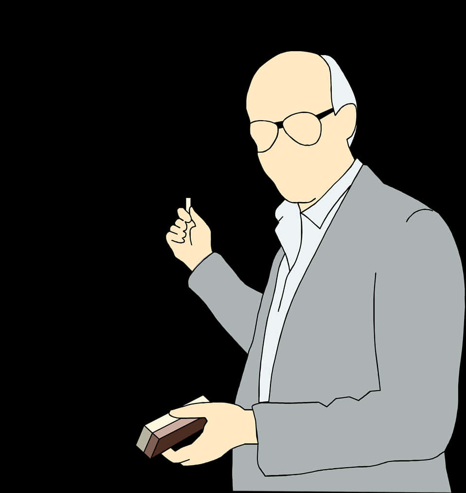 Professor_with_ Book_and_ Chalk PNG Image