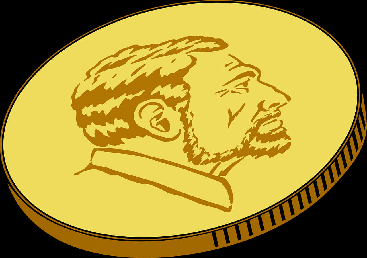 Profiled Man Gold Coin Illustration PNG Image