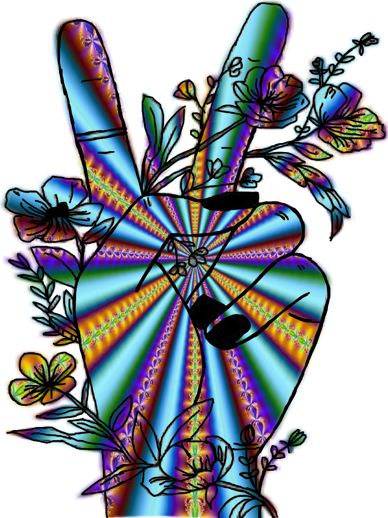 Psychedelic Peace Sign Floral Fractal Art PNG Image