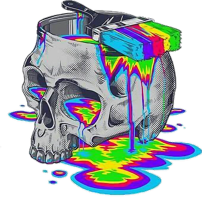 Psychedelic Skull Melting Art PNG Image