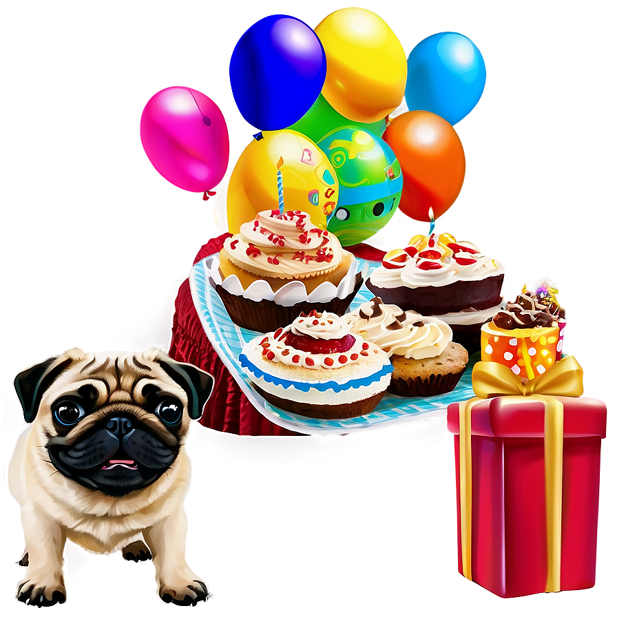 Pug Birthday Party Png 05232024 PNG Image