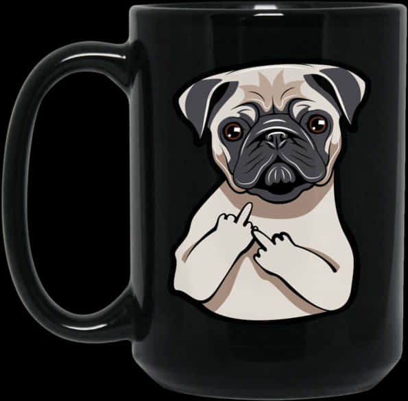 Pug Gesture Black Mug PNG Image