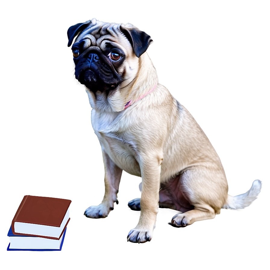 Pug With Book Png Iqw51 PNG Image